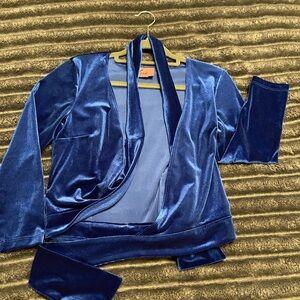 Vixen by Micheline Pitt Blue Velvet Wrap Top